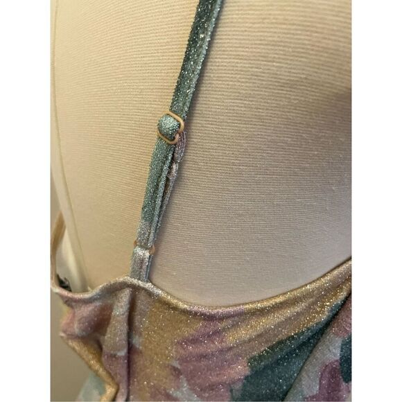 Bebe Vintage Y2K Glitter Drape Neck Slip Dress Pjnk Blue L - Picture 6 of 7